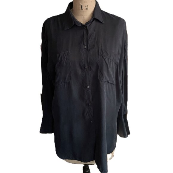 DISSH button down dark blue navy long sleeve shirt top blouse - Picture 1 of 9